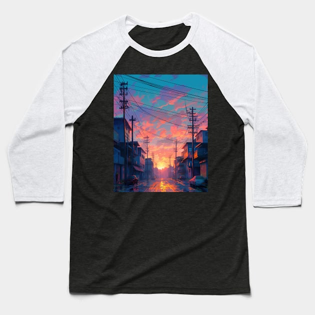 Pink city sunset Baseball T-Shirt by summer-sun-art